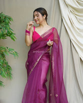 Wine Color Gotta Patti Organza Saree